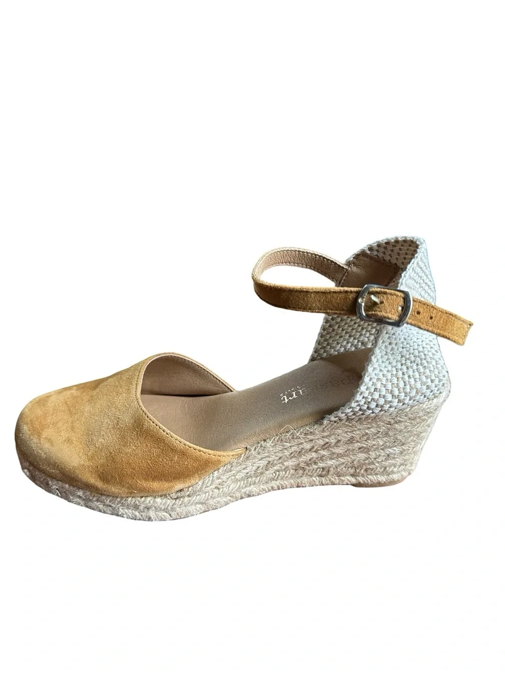 PASEART Mustard Suede Closed Toe Espadrille Wedges Woven 39/8.5 US